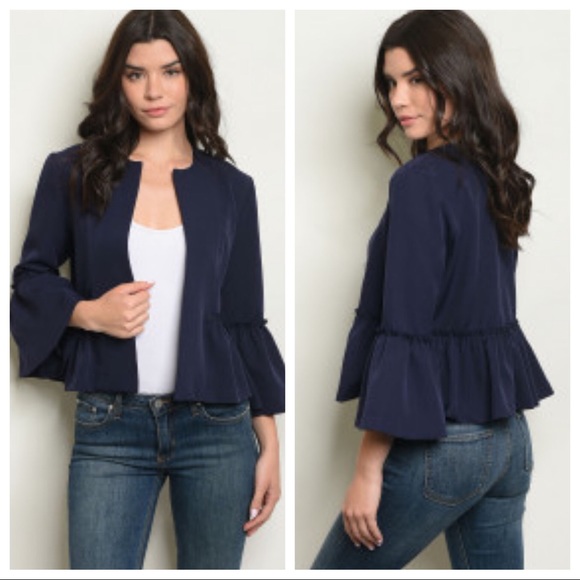 Blue Open Front Blazer - Picture 7 of 7